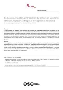 Sécheresse, migration, aménagement du territoire en Mauritanie / Drought, migration and regional development in Mauritania - article ; n°3 ; vol.70, pg 233-238