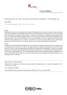 Politique de la ville, structure sociale et habitat : l exemple de Nantes  - article ; n°597 ; vol.106, pg 502-521
