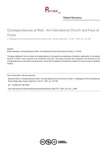 Correspondances at Rieti : the International Church and Face of Christ - article ; n°1 ; vol.93, pg 179-188