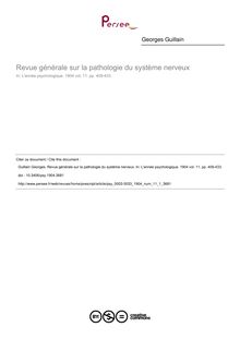 Revue générale sur la pathologie du système nerveux - article ; n°1 ; vol.11, pg 409-433