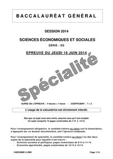 Sujet SES (spécialité) - Série ES - Bac 2014