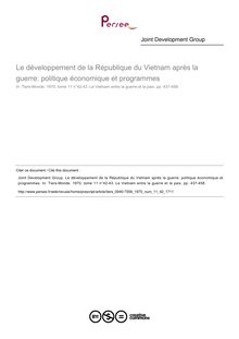 Le développement de la République du Vietnam après la guerre: politique économique et programmes - article ; n°42 ; vol.11, pg 437-458