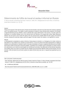 Déterminants de l offre de travail et secteur informel en Russie - article ; n°4 ; vol.31, pg 123-150