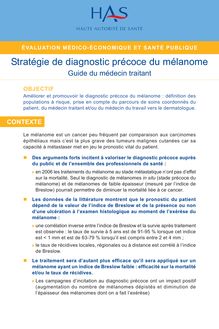Mélanome - Stratégie du diagnostic précoce du mélanome ( 2006 ) - Texte court