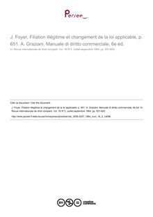 J. Foyer, Filiation illégitime et changement de la loi applicable, p. 651. A. Graziani, Manuale di diritto commerciale, 6e éd. - note biblio ; n°3 ; vol.16, pg 651-655
