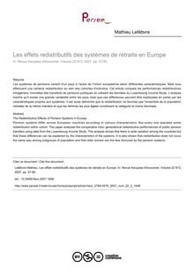 Les effets redistributifs des systèmes de retraite en Europe - article ; n°2 ; vol.22, pg 57-80