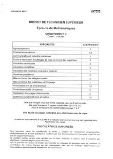 Mathématiques 2007 BTS Industries papetières