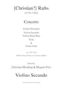 Partition violons II, Concerto, D major, Ræhs, Christian