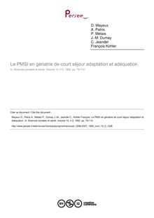 Le PMSI en gériatrie de court séjour adaptation et adéquation - article ; n°2 ; vol.10, pg 79-110