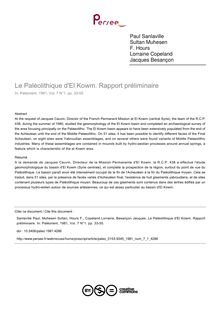 Le Paléolithique d El Kowm. Rapport préliminaire - article ; n°1 ; vol.7, pg 33-55