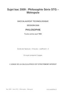 Bac 2009 : sujet du bac STG - Philosophie
