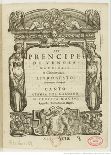 Partition Canto, madrigaux, Book 6, Gesualdo, Carlo