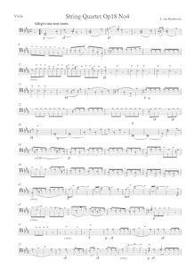 Partition viole de gambe, corde quatuor No.4, Op.18/4, C minor, Beethoven, Ludwig van par Ludwig van Beethoven