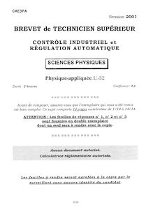 Physique appliquée 2001 BTS Contrôle industriel et régulation automatique