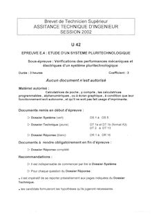 Vérification des performances mécaniques et électriques d un système pluritechnologique 2002 BTS Assistant technique d ingénieur