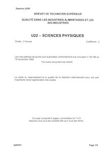 Sciences physiques 2006 BTS Qualité dans les industries alimentaires et bio-indus.