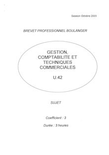 Gestion - Comptabilité et techniques commerciales 2003 BP - Boulanger