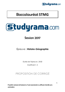 Corrigé Bac STMG 2017 - Histoire géographie