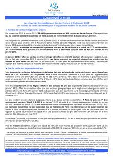 Notaires Paris, Ile-de-France : Les marchés immobiliers en Ile-de-France à fin janvier 2013