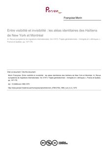Entre visibilité et invisibilité : les aléas identitaires des Haïtiens de New York et Montréal - article ; n°3 ; vol.9, pg 147-176