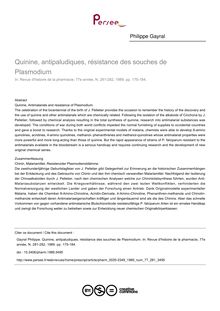 Quinine, antipaludiques, résistance des souches de Plasmodium - article ; n°281 ; vol.77, pg 175-184