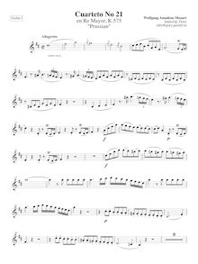 Partition violon I, corde quatuor No.21, First Prussian Quartet
