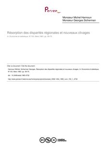 Résorption des disparités régionales et nouveaux clivages - article ; n°1 ; vol.153, pg 59-75