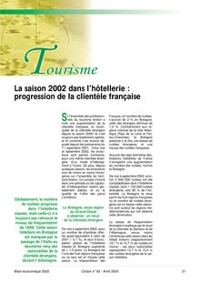 La saison 2002 dans l hôtellerie : progression de la clientèle française (Octant n° 93)