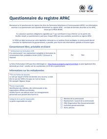 Questionnaire du registre APAC