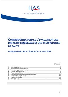 CNEDiMTS - Commission du 17 avril 2012 - CR CNEDiMTS 17 04 2012