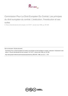Commission Pour Le Droit Européen Du Contrat, Les principes du droit européen du contrat. L exécution, l inexécution et ses suites - note biblio ; n°1 ; vol.50, pg 257-258