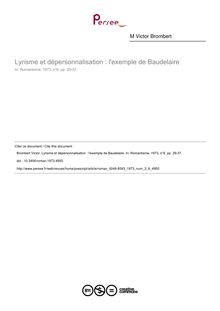 Lyrisme et dépersonnalisation : l exemple de Baudelaire - article ; n°6 ; vol.3, pg 29-37