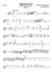 Partition flûtes 1, 2, Symphony No.31, Paris Symphony, D major, Mozart, Wolfgang Amadeus