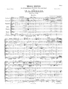 Partition complète, Missa brevis, Mass No.8, D major, Mozart, Wolfgang Amadeus