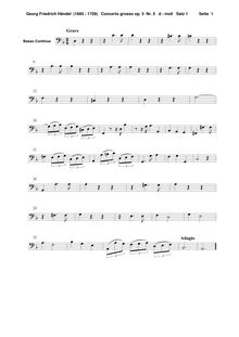 Partition Continuo (Violones, Basses, clavier), Concerto Grosso en D minor, HWV 316
