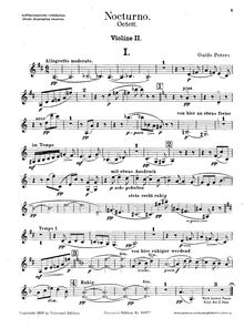 Partition violon 2, Nocturne pour vents et cordes, Nocturno. Octett [für] Oboe, Klarinette, Fagott, Horn, Violine I/II, Viola, Violoncell.