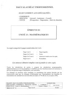 Mathématiques 2006 Bac Pro - Commerce