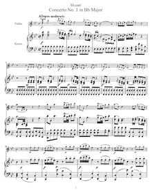 Partition complète et , partie, violon Concerto No.1, B♭ major