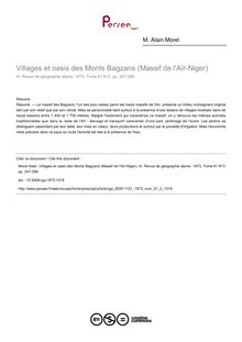Villages et oasis des Monts Bagzans (Massif de l Aïr-Niger) - article ; n°2 ; vol.61, pg 247-266