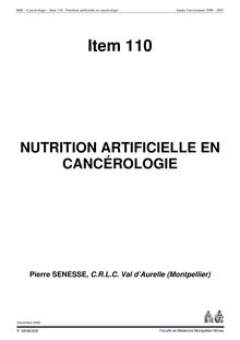 MIB Cancérologie Item Nutrition artificielle en cancérologie Année Universitaire