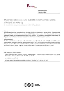 Pharmacie et encens : une publicité de la Pharmacie Wallet d Amiens (fin XIXe s.) - article ; n°235 ; vol.65, pg 246-250
