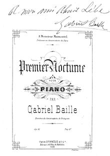 Partition complète, Premier Nocturne pour piano, Baille, Gabriel