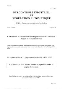 Instrumentation et régulation 2003 BTS Contrôle industriel et régulation automatique