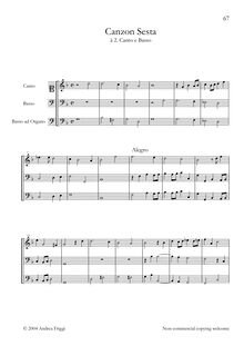 Partition complète, Canzon Sesta à , Canto e Basso, Frescobaldi, Girolamo