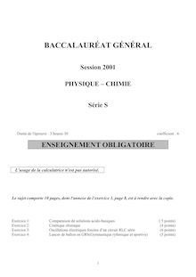 Physique-Chimie Specialité 2001 Scientifique Baccalauréat général