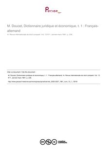 M. Doucet, Dictionnaire juridique et économique, t. 1 : Français-allemand - note biblio ; n°1 ; vol.13, pg 236-236