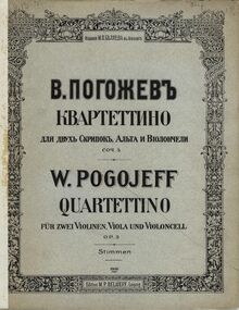 Partition couverture couleur, Quartettino, Op.5, C major, Pogojeff, Wladimir