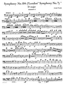 Partition basson 2, Symphony No. 104, London/Salomon, D Major, Haydn, Joseph