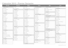 Calendrier 2013 format semestre avec fêtes