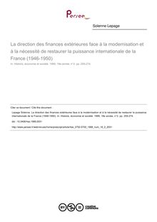 La direction des finances extérieures face à la modernisation et à la nécessité de restaurer la puissance internationale de la France (1946-1950) - article ; n°2 ; vol.18, pg 255-274